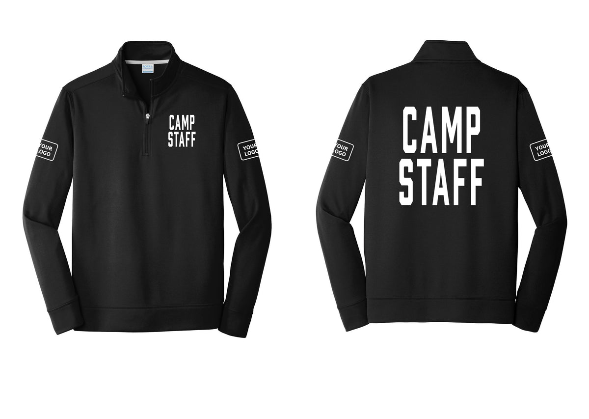 NYC Factory Custom Logo Camp Staff Performance Fleece 1/4-Zip Pullover Sweatshirt (Classic) - Chest + Back + Your Logo Sleeves - Black