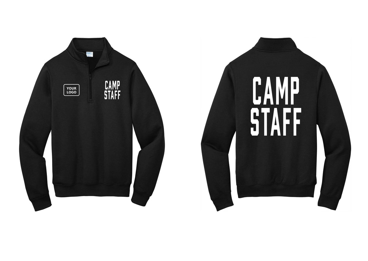 NYC Factory Custom Logo Camp Staff Cotton Fleece 1/4-Zip Pullover Sweatshirt (Classic) - CAMP STAFF + Your Logo + Back - Black