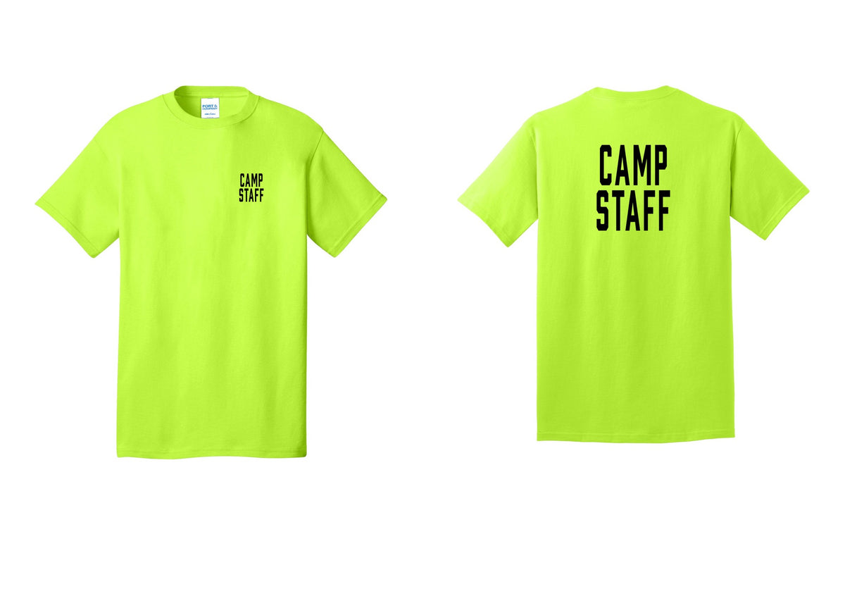 NYC Factory Camp Staff T-Shirt, Condensed Lettering - Chest + Back - Safety Green