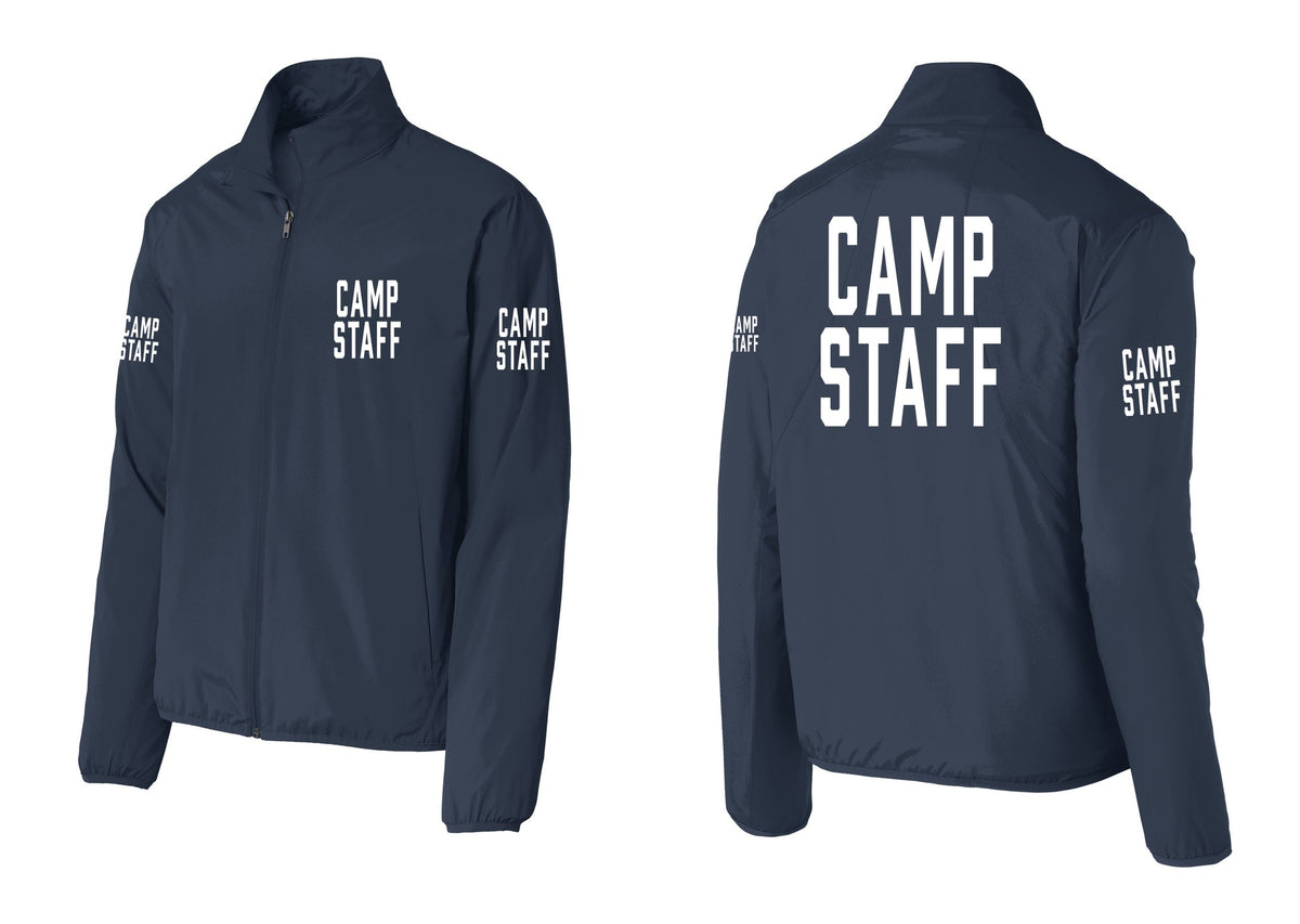 NYC Factory Camp Staff Windbreaker Full-Zip Jacket (Classic) - Chest + Back + Camp Staff Sleeves - Dress Blue Navy