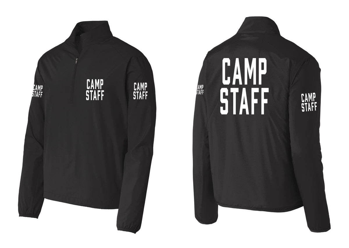 NYC Factory Camp Staff Windbreaker 1/2-Zip Pullover (Classic) - Chest + Back + Camp Staff Sleeves - Black