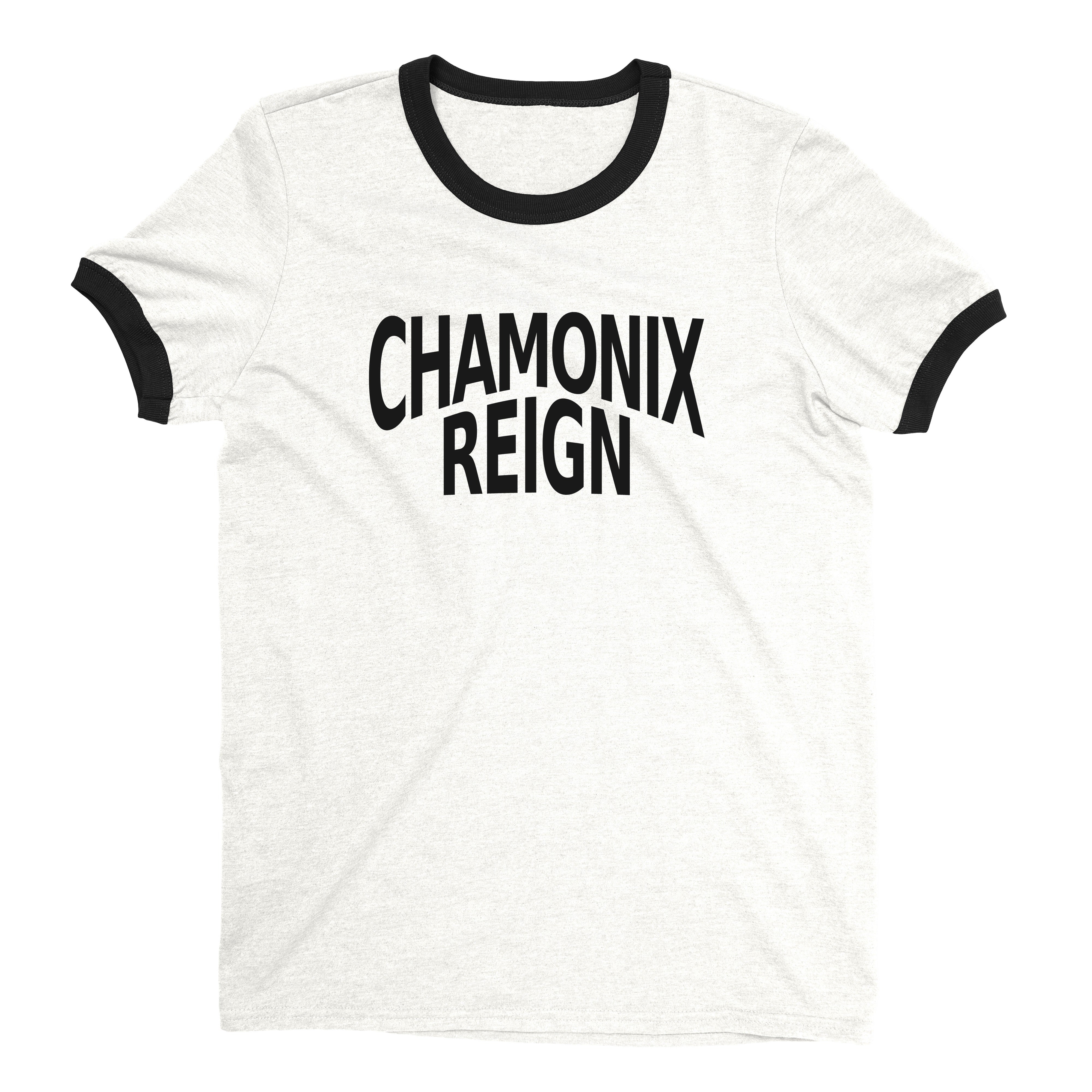 Chamonix Ski Resort Ringer Tee Retro Style Men's T-Shirt - NYC Factory - White