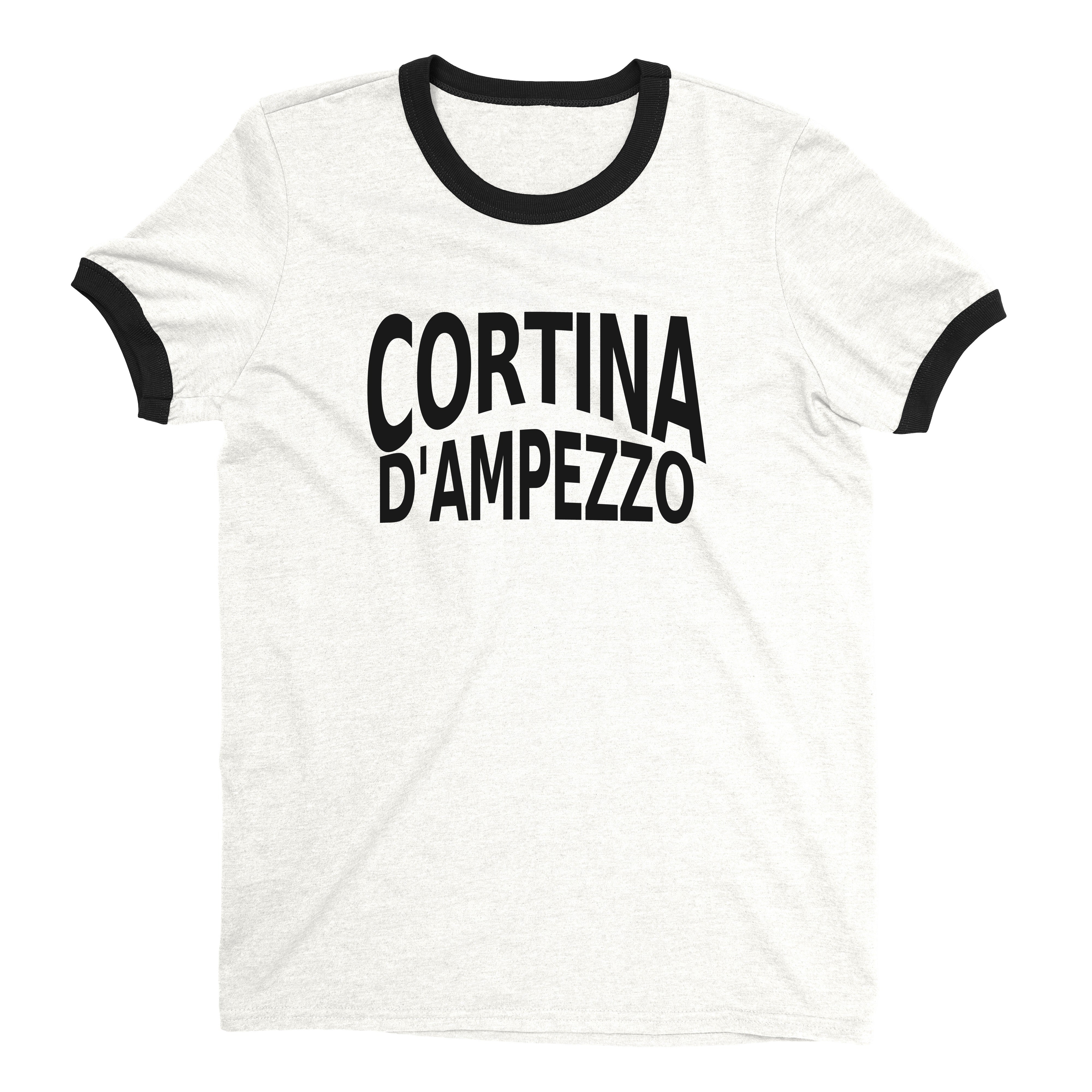 Cortina d'Ampezzo Ski Resort Ringer Tee Retro Style Men's T-Shirt - NYC Factory - White