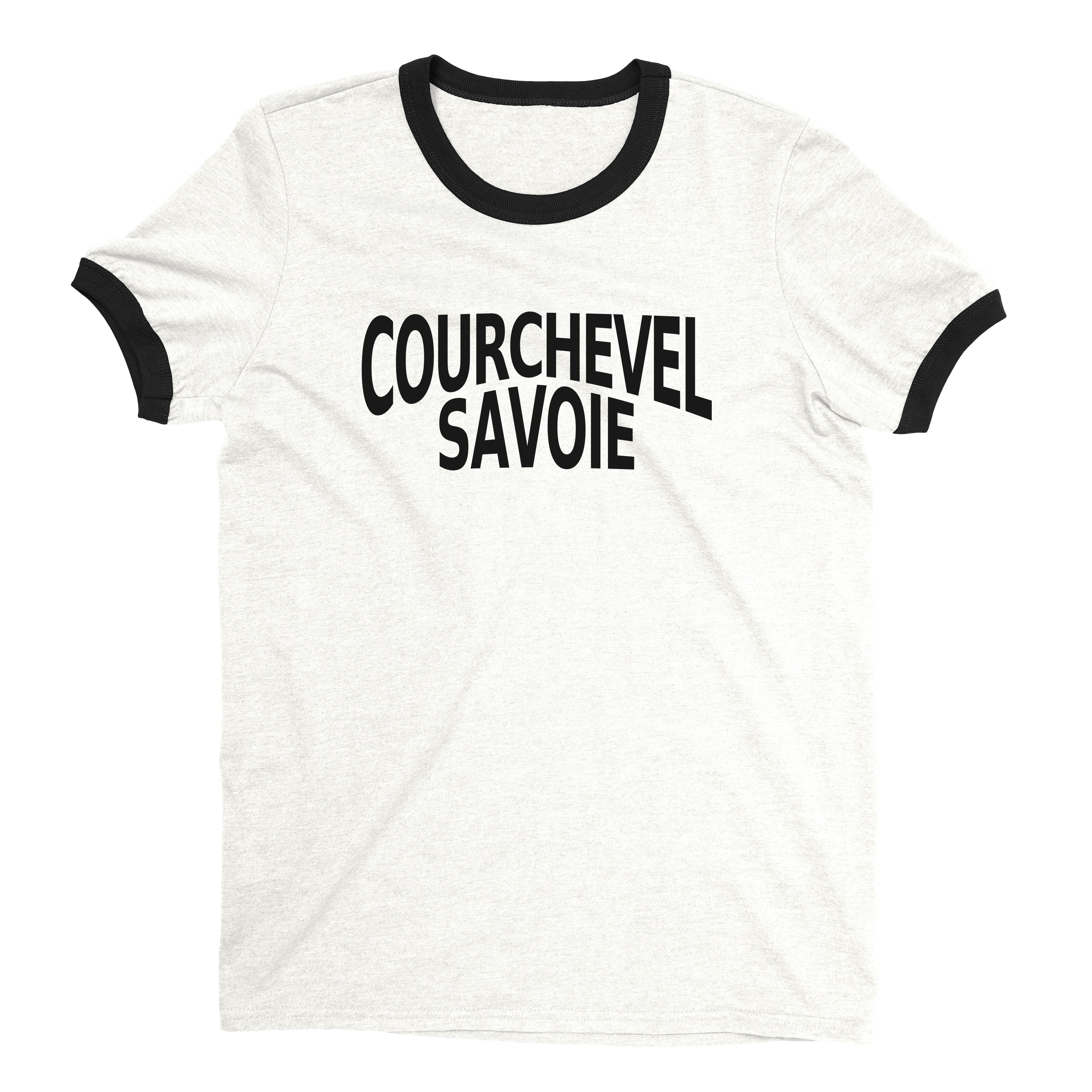 Courchevel Ski Resort Ringer Tee Retro Style Men's T-Shirt - NYC Factory - White