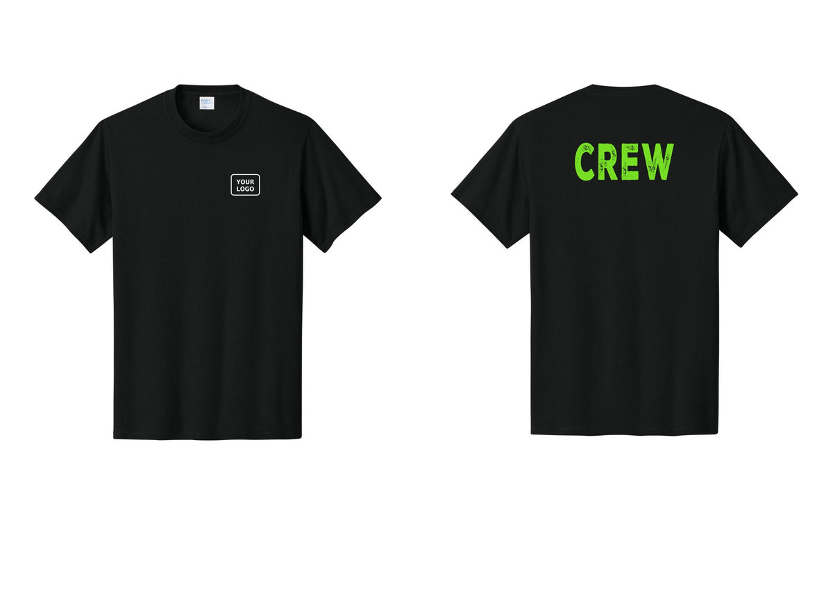 NYC Factory Custom Work Crew Uniform Tee with Your Logo (Rustic) - Your Logo + Back - Black / Neon