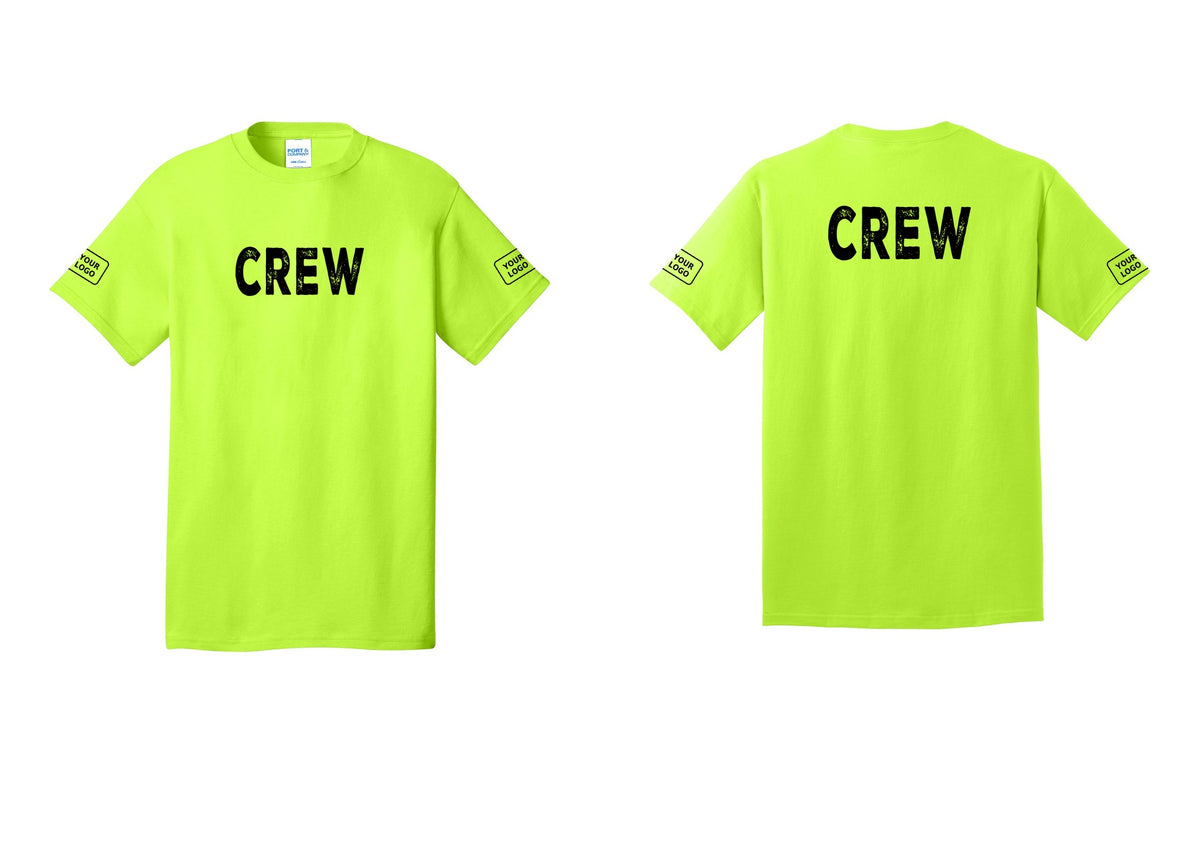 NYC Factory Custom Work Crew Uniform Tee with Your Logo (Rustic) - Front + Back + Your Logo Sleeves - Safety Green
