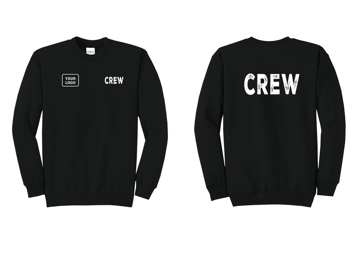 NYC Factory Custom Work Crew Uniform Cotton Fleece Crewneck Sweatshirt with Your Logo (Rustic) - CREW + Your Logo + Back - Black
