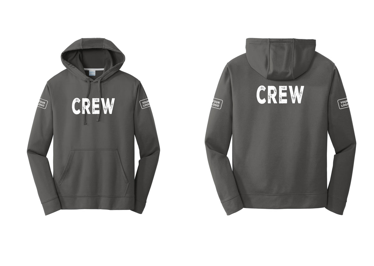 NYC Factory Custom Work Crew Uniform Performance Hooded Fleece Pullover Sweatshirt with Your Logo (Rustic) - Front + Back + Your Logo Sleeves - Charcoal