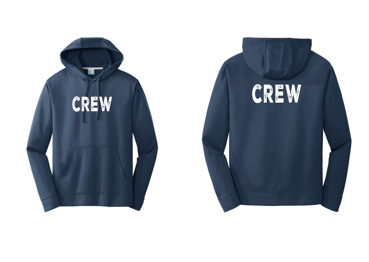 NYC Factory Crew Performance Hooded Fleece Pullover Sweatshirt for Event Staff & Production Teams (Rustic) - Front + Back - Navy