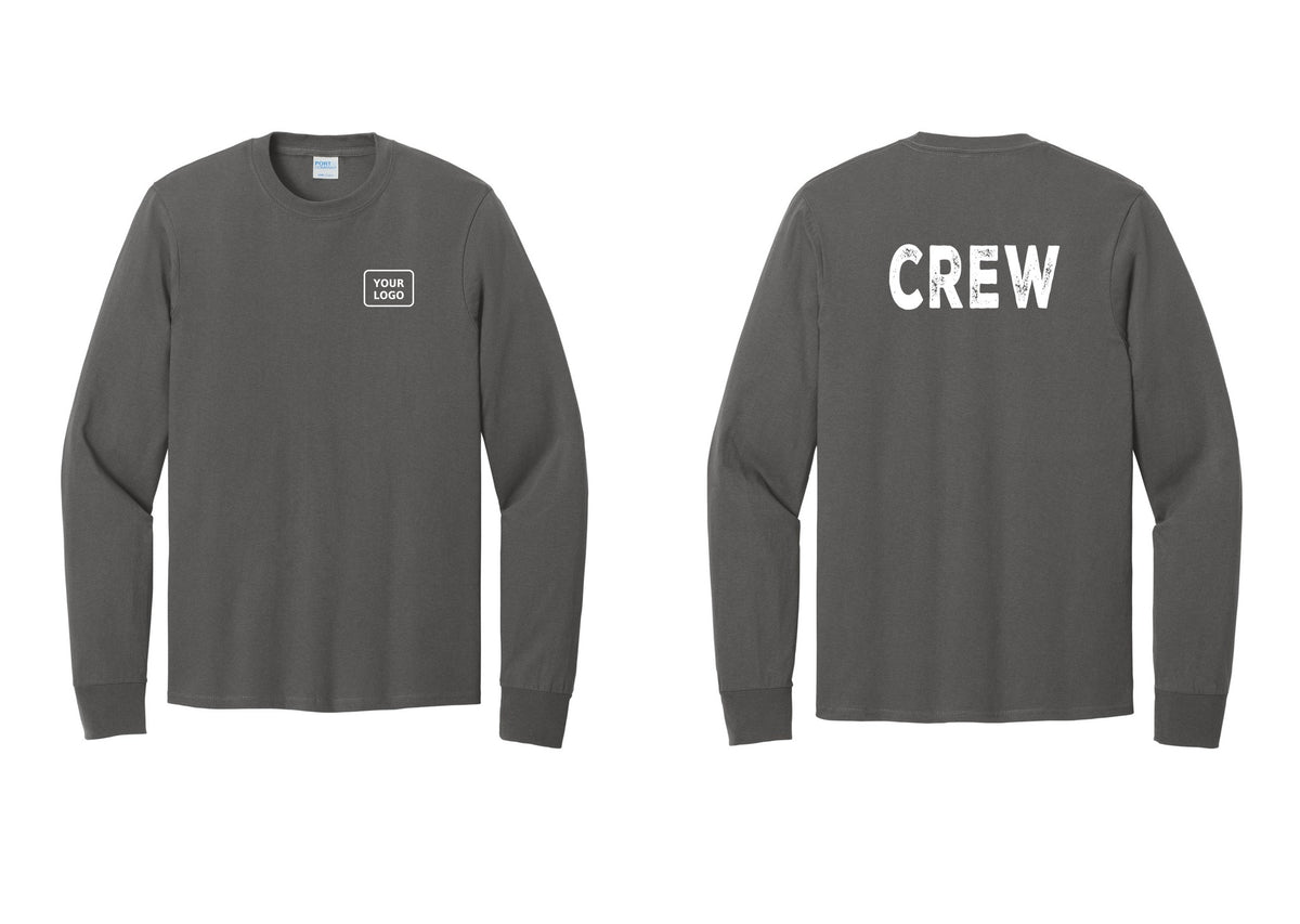 NYC Factory Custom Work Crew Uniform Cotton Long Sleeve Tee with Your Logo (Rustic) - Your Logo + Back - Charcoal