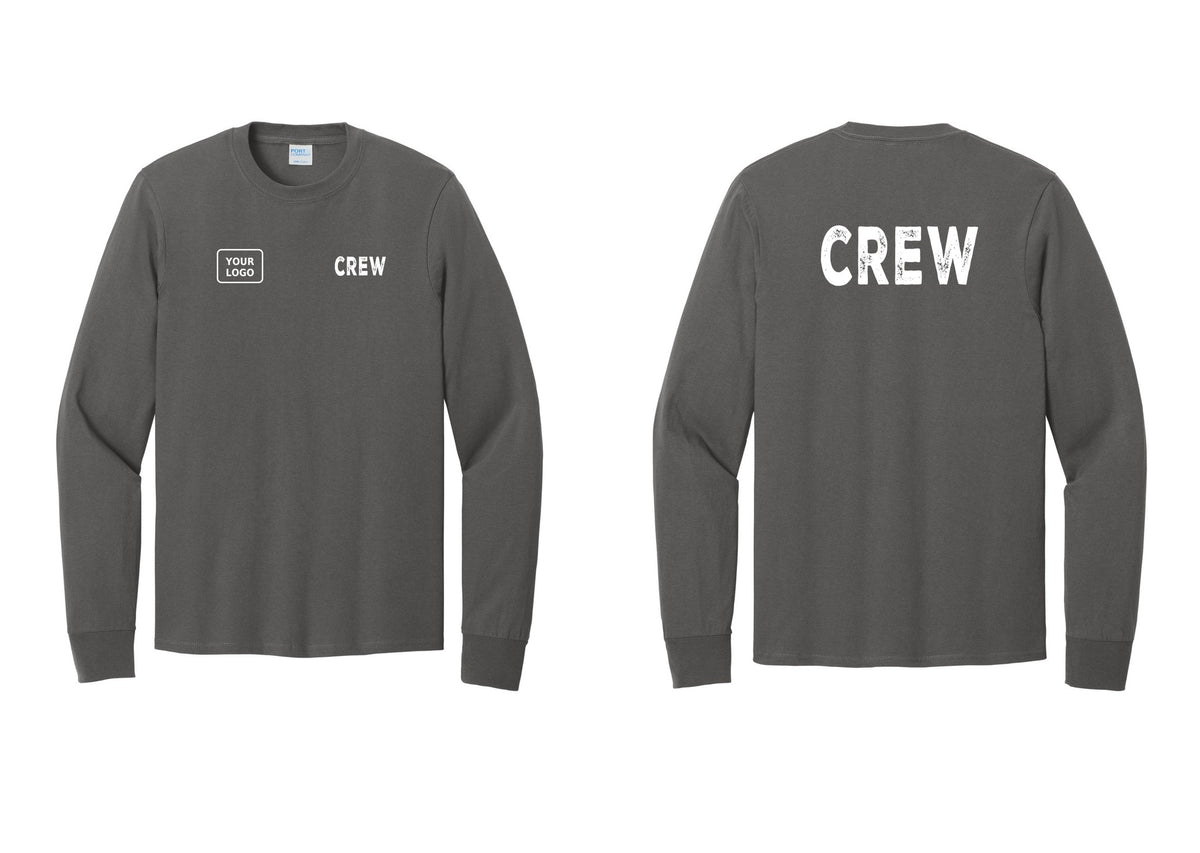 NYC Factory Custom Work Crew Uniform Cotton Long Sleeve Tee with Your Logo (Rustic) - CREW + Your Logo + Back - Charcoal