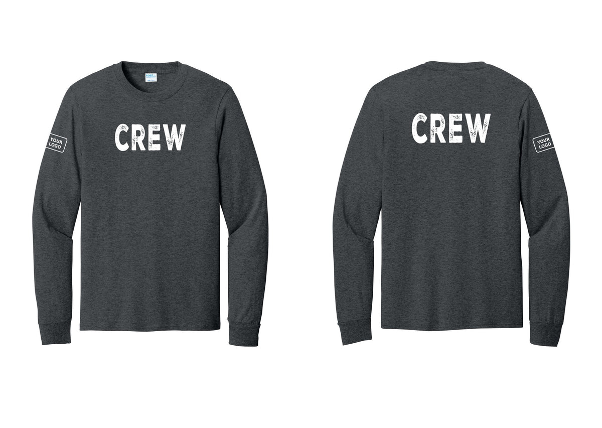 NYC Factory Custom Work Crew Uniform Cotton Long Sleeve Tee with Your Logo (Rustic) - Front + Back + Your Logo Sleeve - Dark Heather Grey