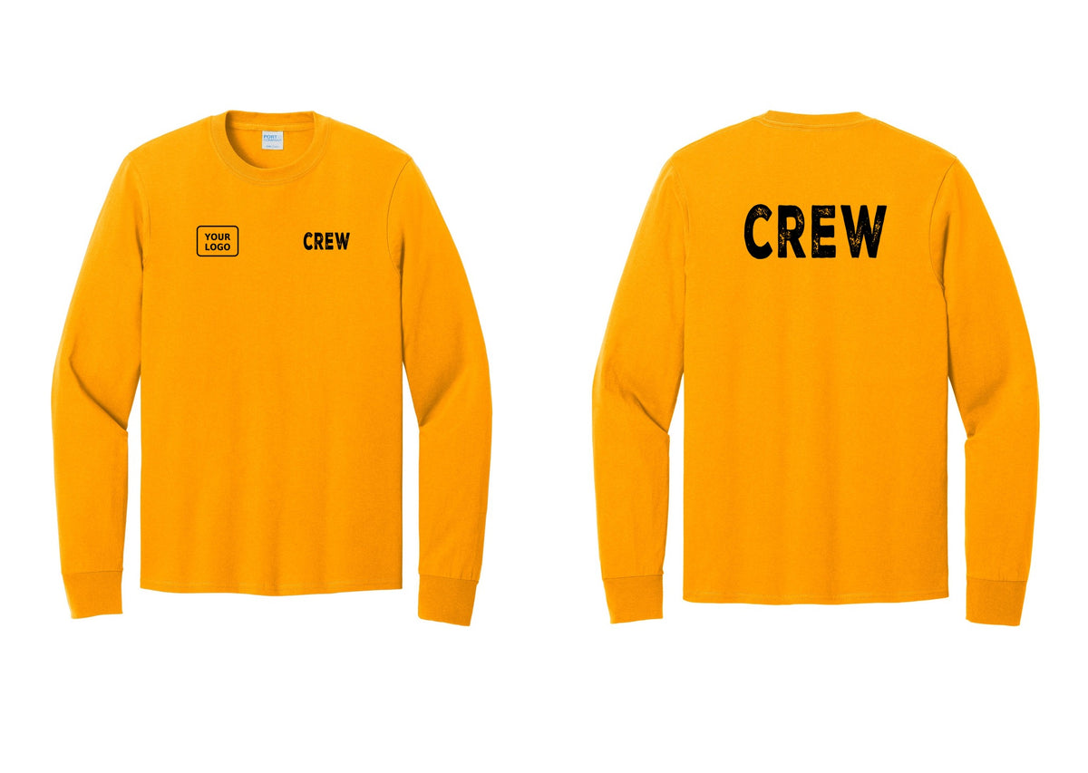 NYC Factory Custom Work Crew Uniform Cotton Long Sleeve Tee with Your Logo (Rustic) - CREW + Your Logo + Back - Gold