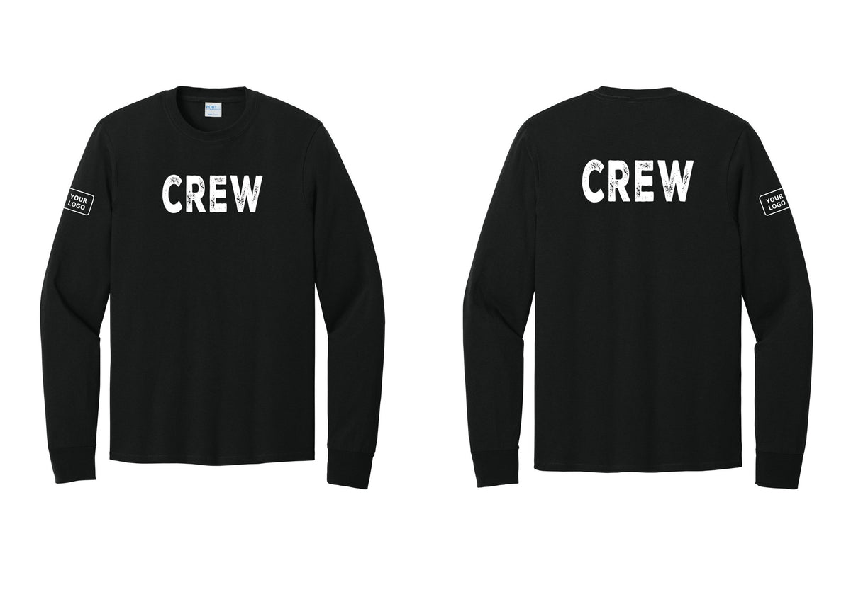 NYC Factory Custom Work Crew Uniform Cotton Long Sleeve Tee with Your Logo (Rustic) - Front + Back + Your Logo Sleeve - Black
