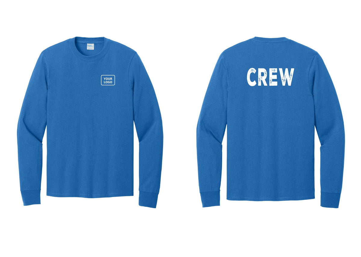NYC Factory Custom Work Crew Uniform Cotton Long Sleeve Tee with Your Logo (Rustic) - Your Logo + Back - Royal