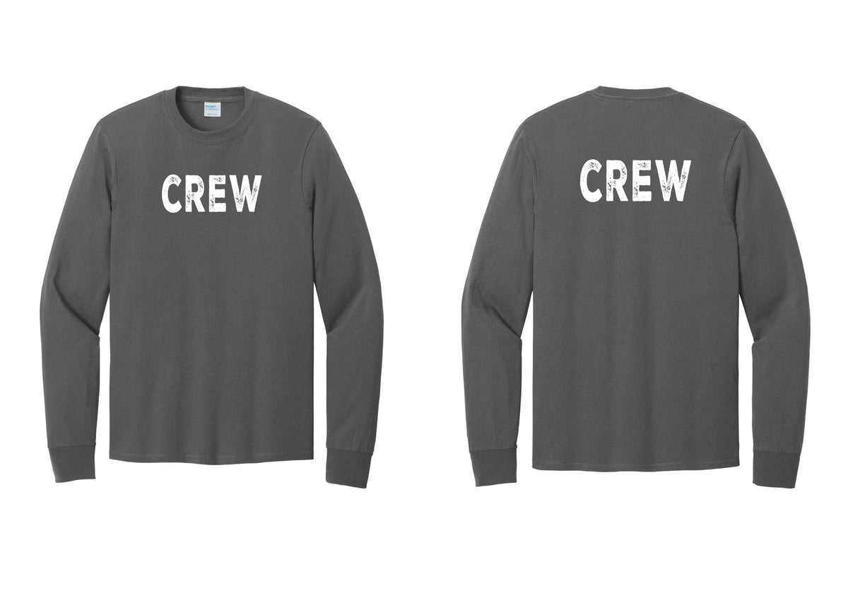 NYC Factory Crew Cotton Long Sleeve T-Shirt for Event Staff & Production Teams (Rustic) - Front + Back - Charcoal