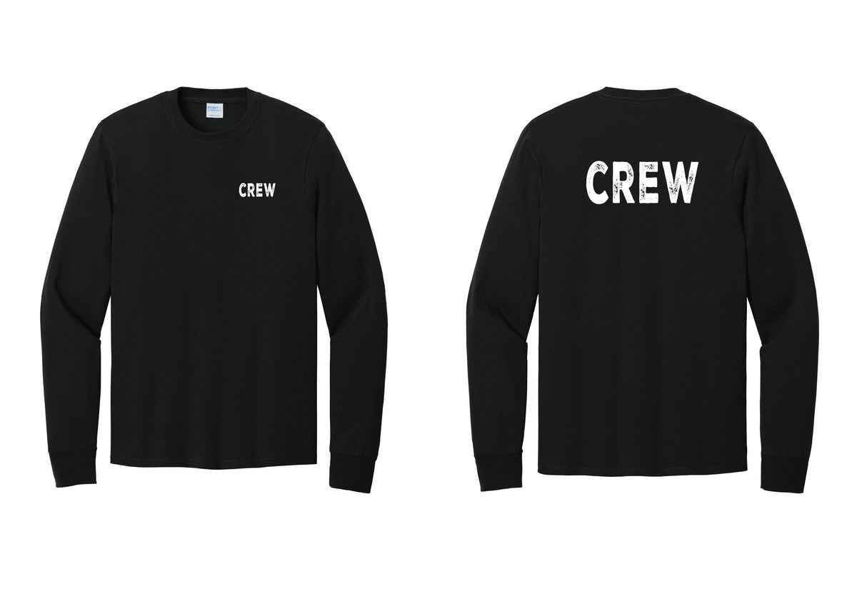 NYC Factory Crew Cotton Long Sleeve T-Shirt for Event Staff & Production Teams (Rustic) - Chest + Back - Black