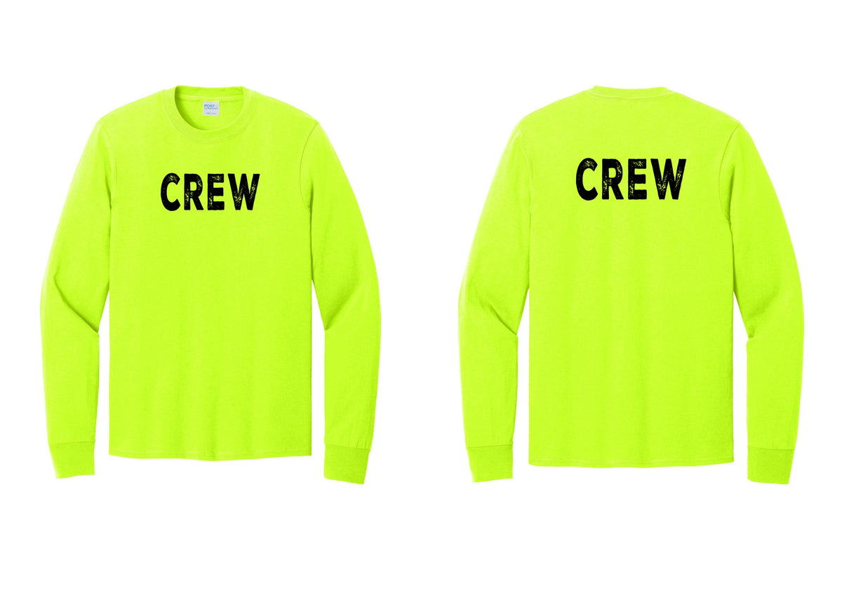 NYC Factory Crew Cotton Long Sleeve T-Shirt for Event Staff & Production Teams (Rustic) - Front + Back - Safety Green