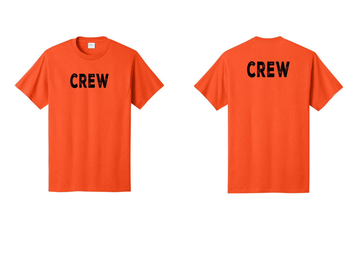 NYC Factory Crew T-Shirt for Event Staff & Production Teams (Rustic) - Front + Back - Orange