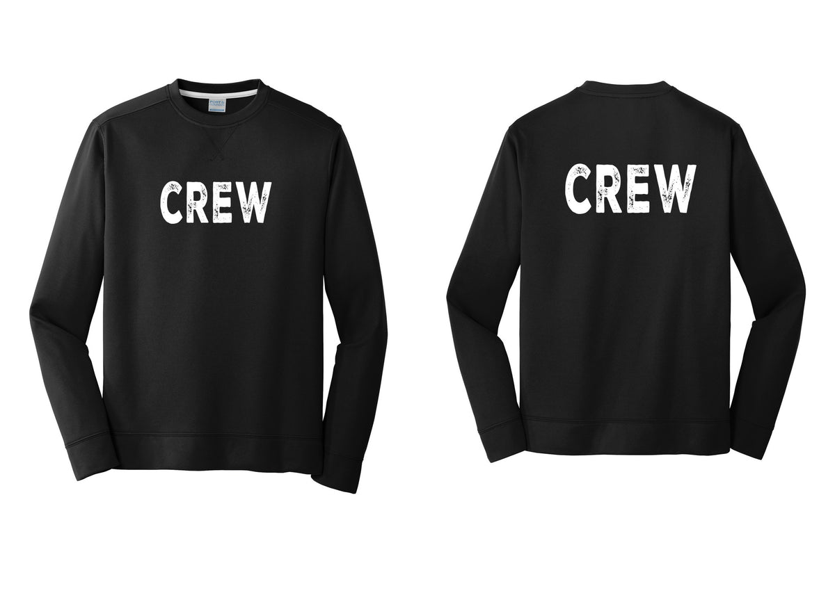 NYC Factory Crew Performance Fleece Crewneck Sweatshirt for Event Staff & Production Teams (Rustic) - Front + Back - Black