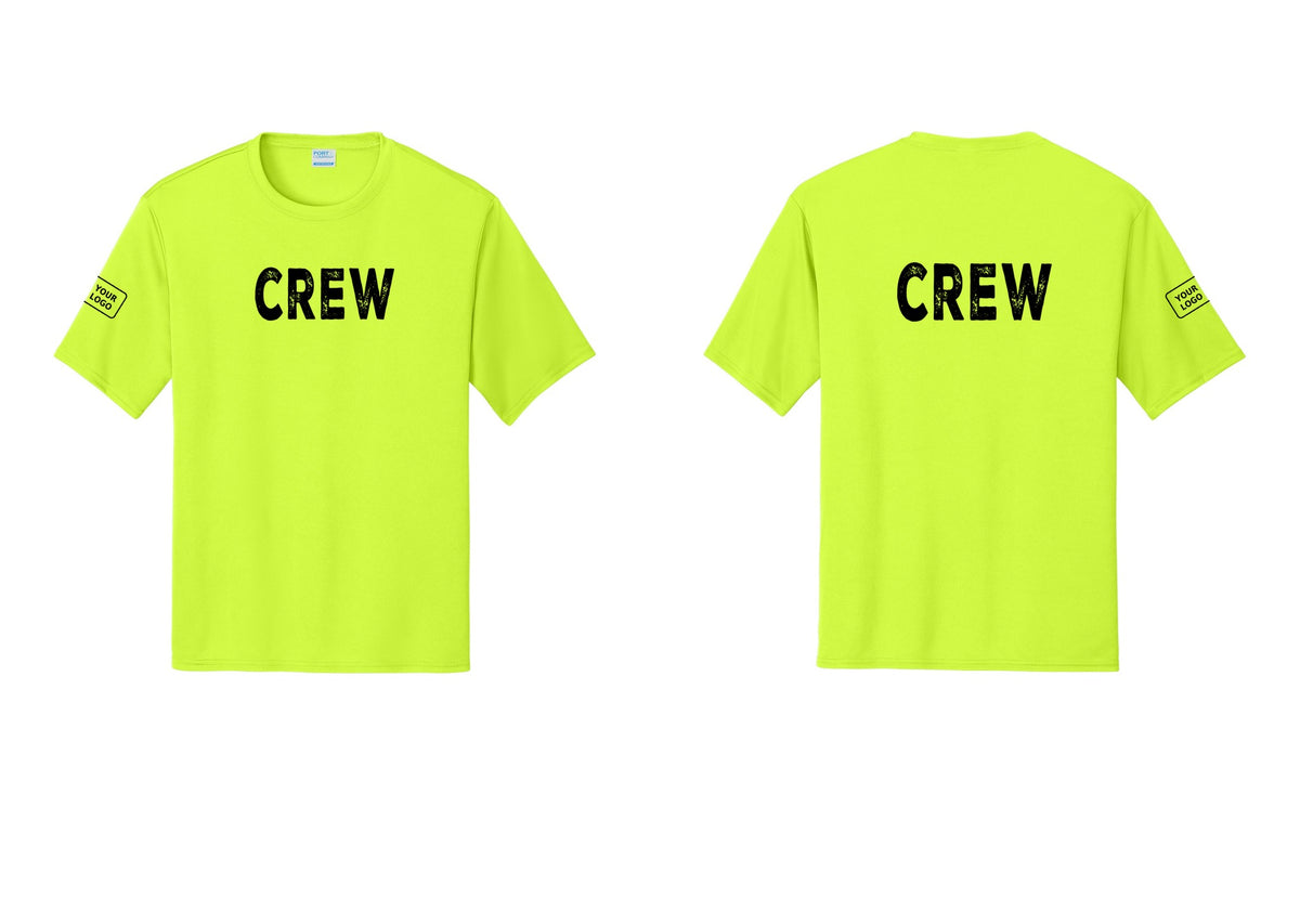 NYC Factory Custom Work Crew Uniform Performance Tee with Your Logo (Rustic) - Front + Back + Your Logo Sleeve - Neon Yellow