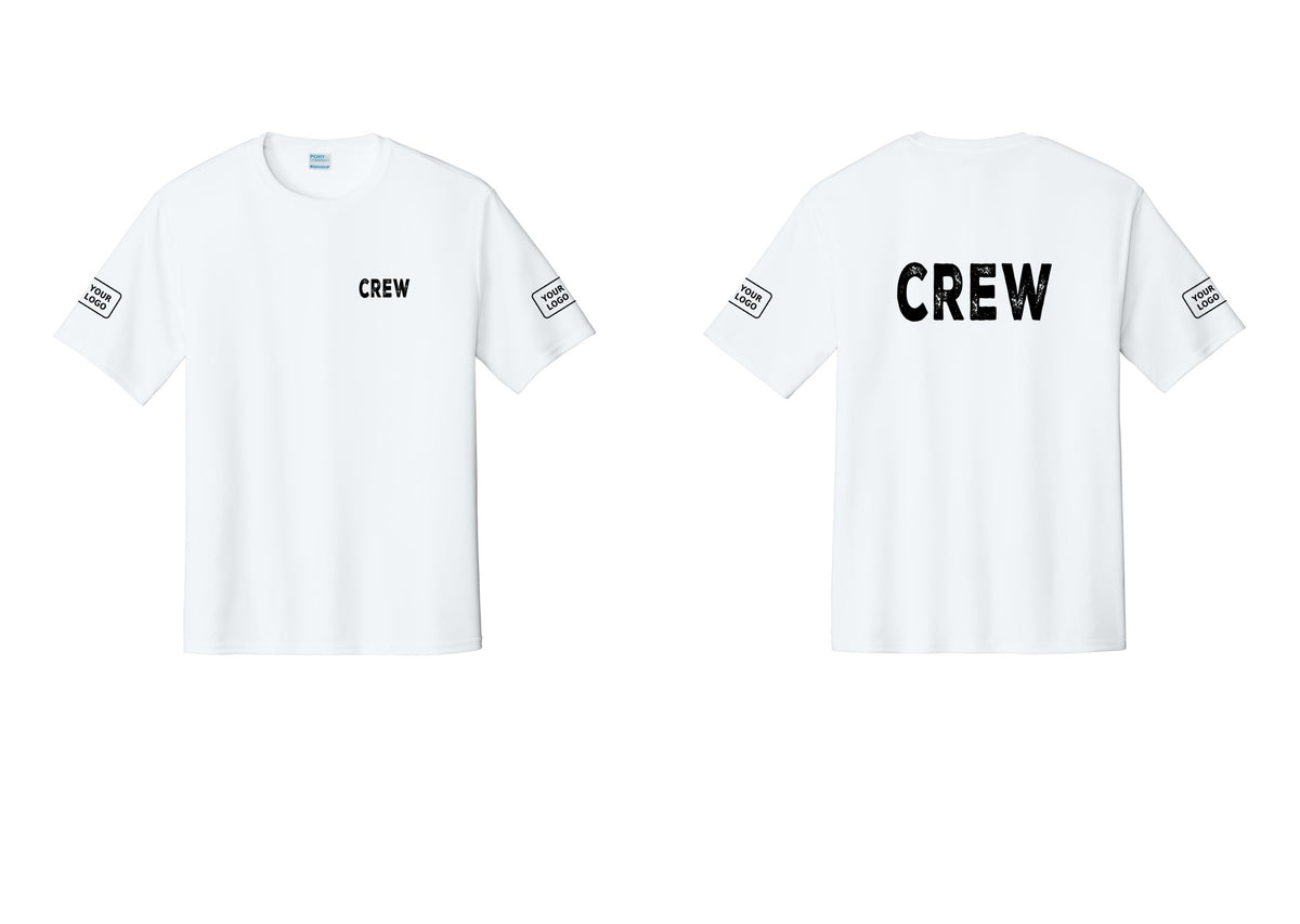 NYC Factory Custom Work Crew Uniform Performance Tee with Your Logo (Rustic) - Chest + Back + Your Logo Sleeves - White