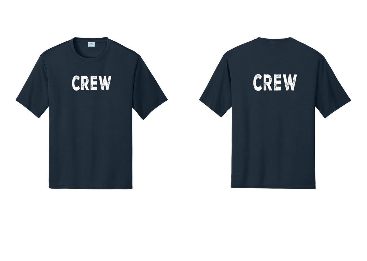NYC Factory Crew Performance T-Shirt for Event Staff & Production Teams (Rustic) - Front + Back - Navy
