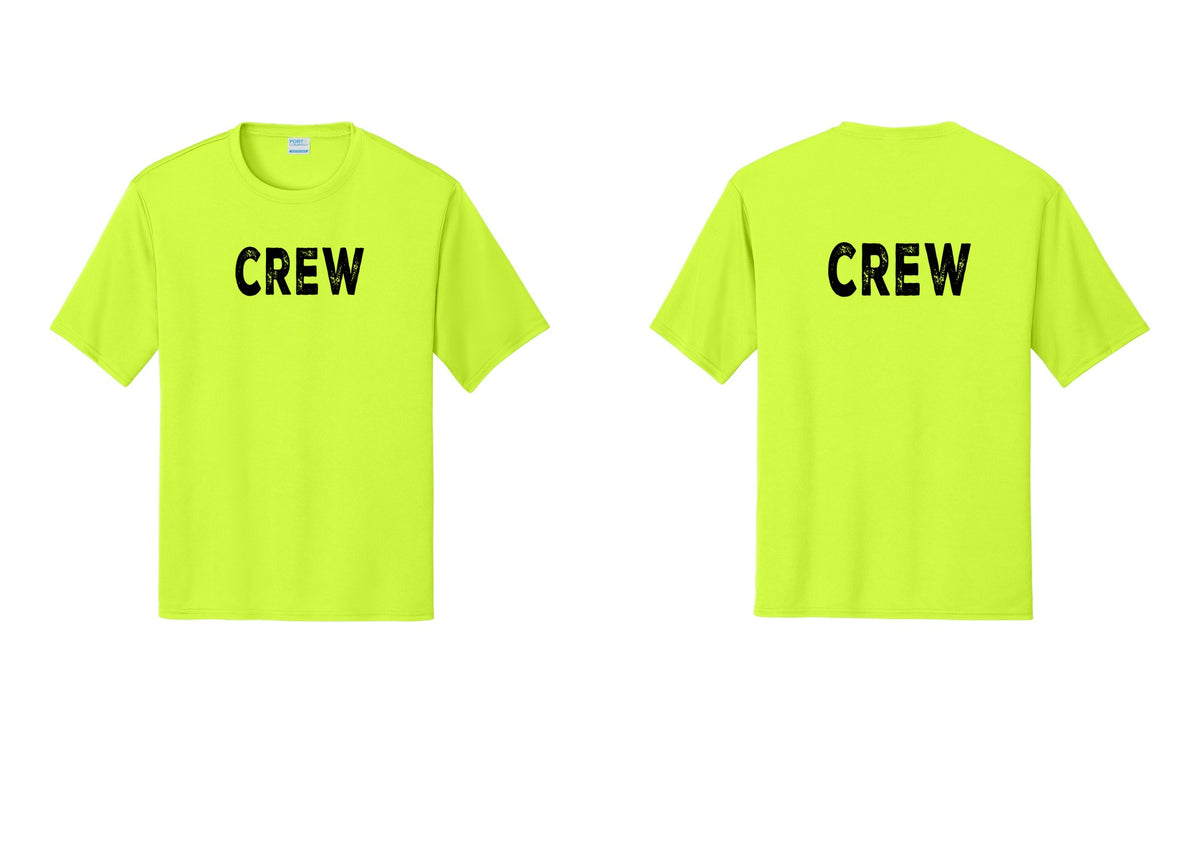 NYC Factory Crew Performance T-Shirt for Event Staff & Production Teams (Rustic) - Front + Back - Neon Yellow
