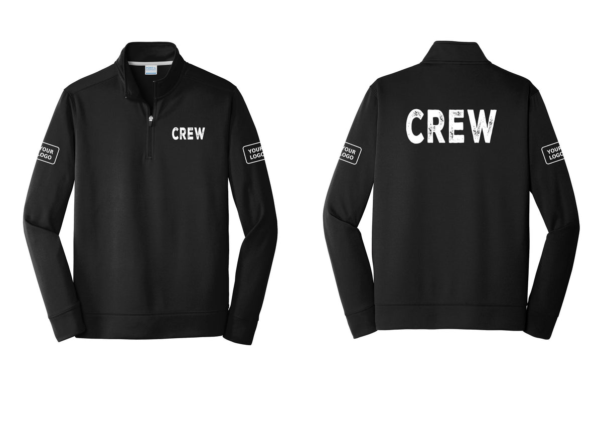 NYC Factory Custom Work Crew Uniform Performance Fleece 1/4-Zip Pullover Sweatshirt with Your Logo (Rustic) - Chest + Back + Your Logo Sleeves - Black