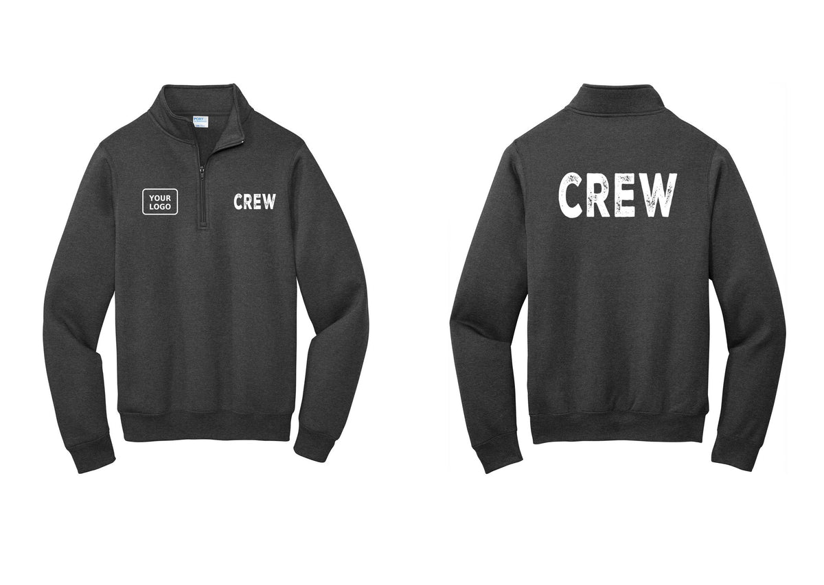 NYC Factory Custom Work Crew Uniform Cotton Fleece 1/4-Zip Pullover Sweatshirt with Your Logo (Rustic) - CREW + Your Logo + Back - Dark Heather Grey