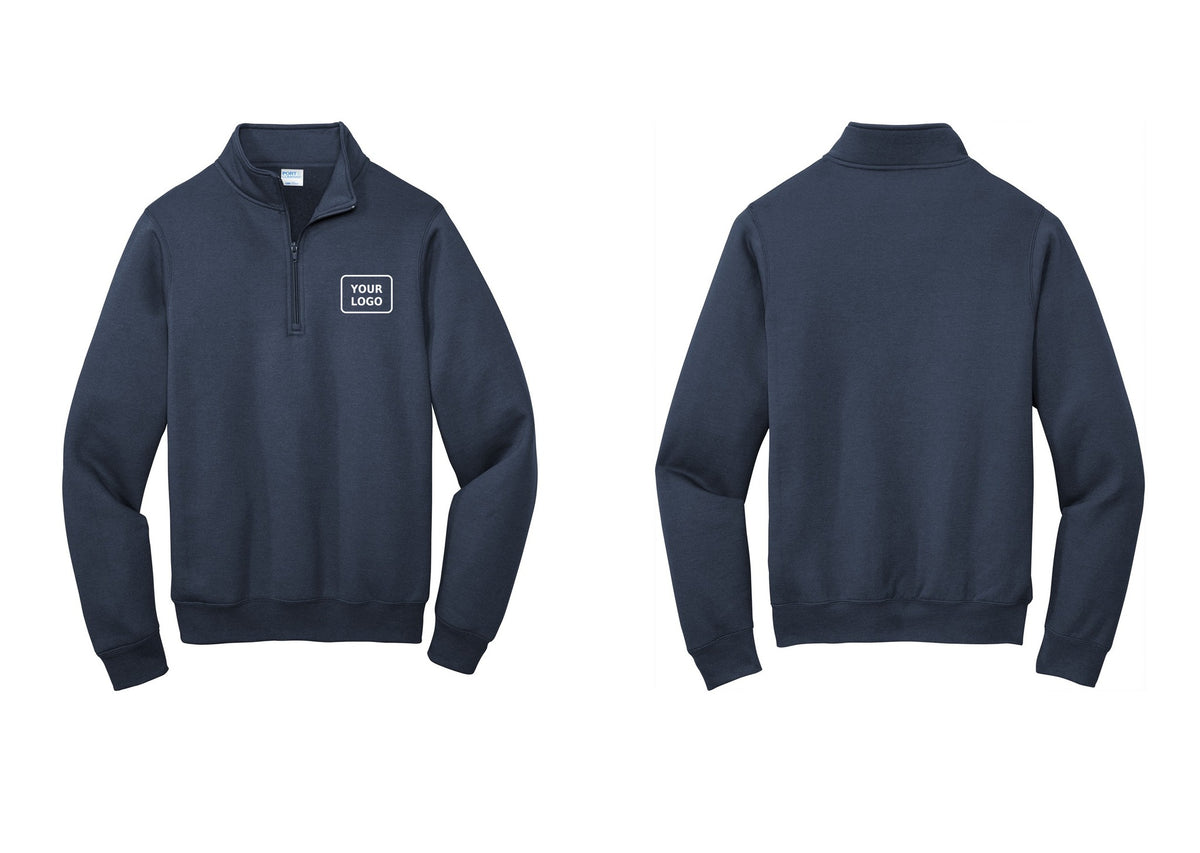 NYC Factory Custom Work Crew Uniform Cotton Fleece 1/4-Zip Pullover Sweatshirt with Your Logo (Rustic) - Your Logo Only - Navy