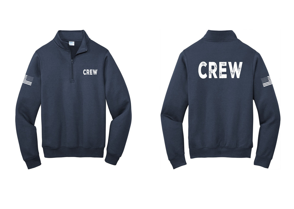 NYC Factory Crew Cotton Fleece 1/4-Zip Pullover Sweatshirt for Event Staff & Production Teams (Rustic) - Chest + Back + US Flag Sleeve - Navy