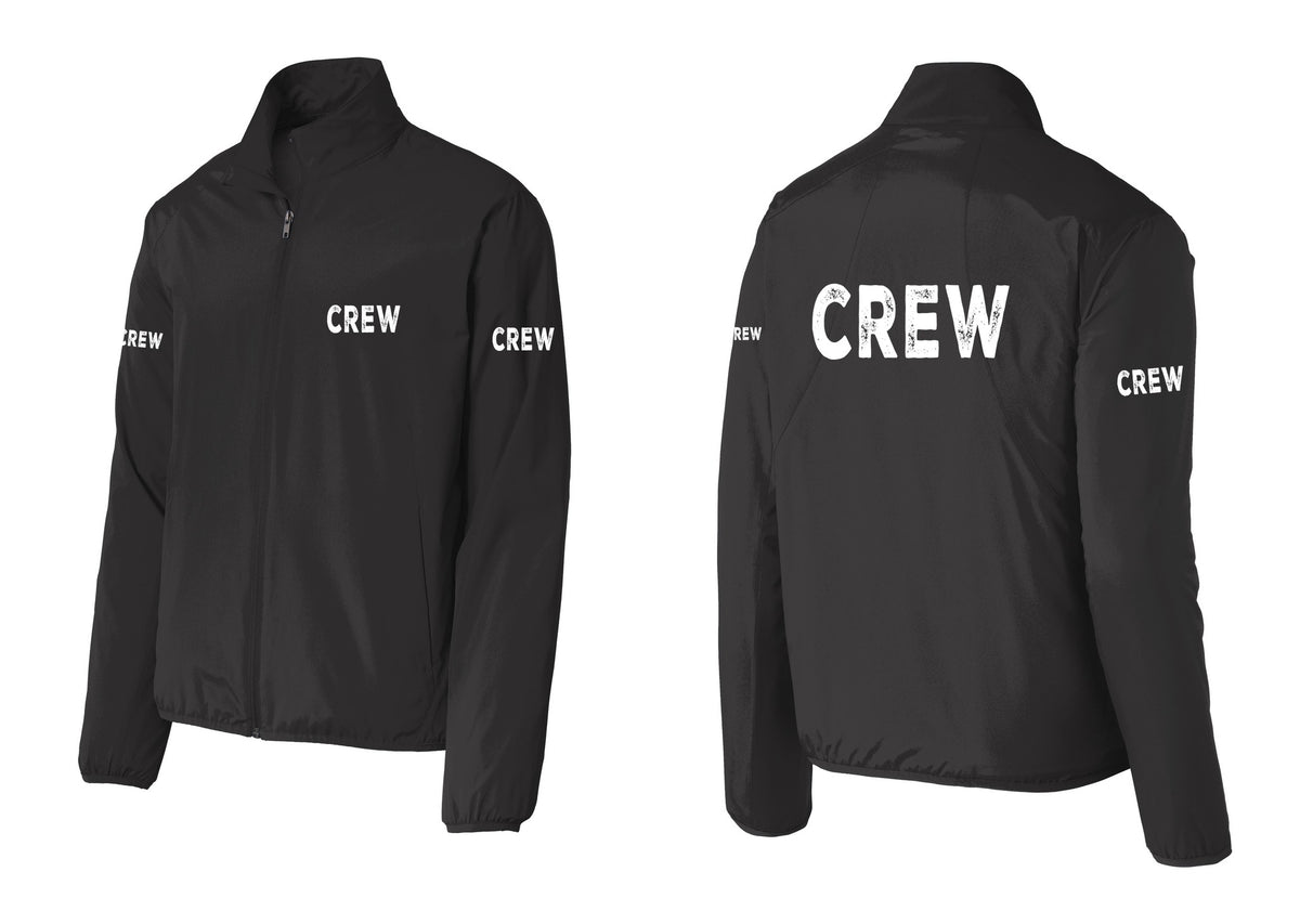 NYC Factory Crew Windbreaker Full-Zip Jacket for Event Staff & Production Teams (Rustic) - Chest + Back + Crew Sleeves - Black