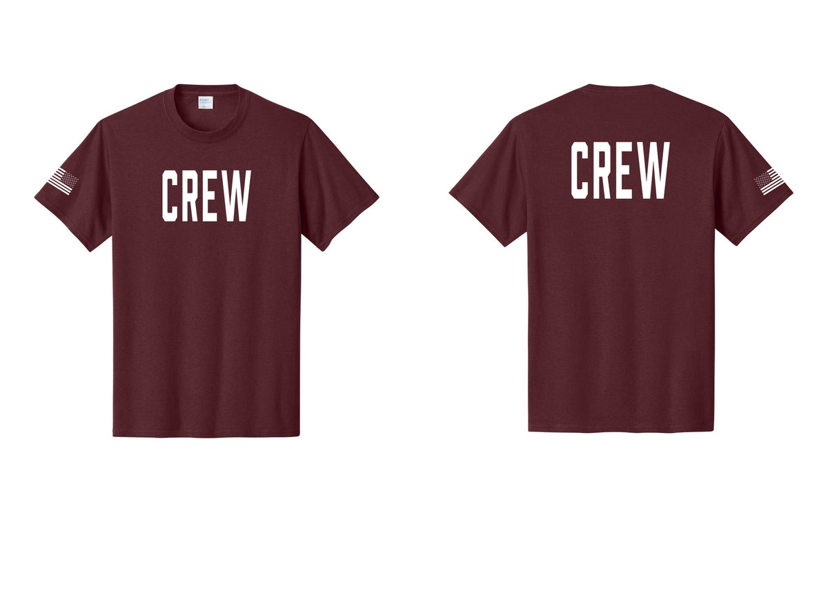 NYC Factory Crew T-Shirt for Event Staff & Production Teams (Classic) - Front + Back + US Flag Sleeve - Athletic Maroon