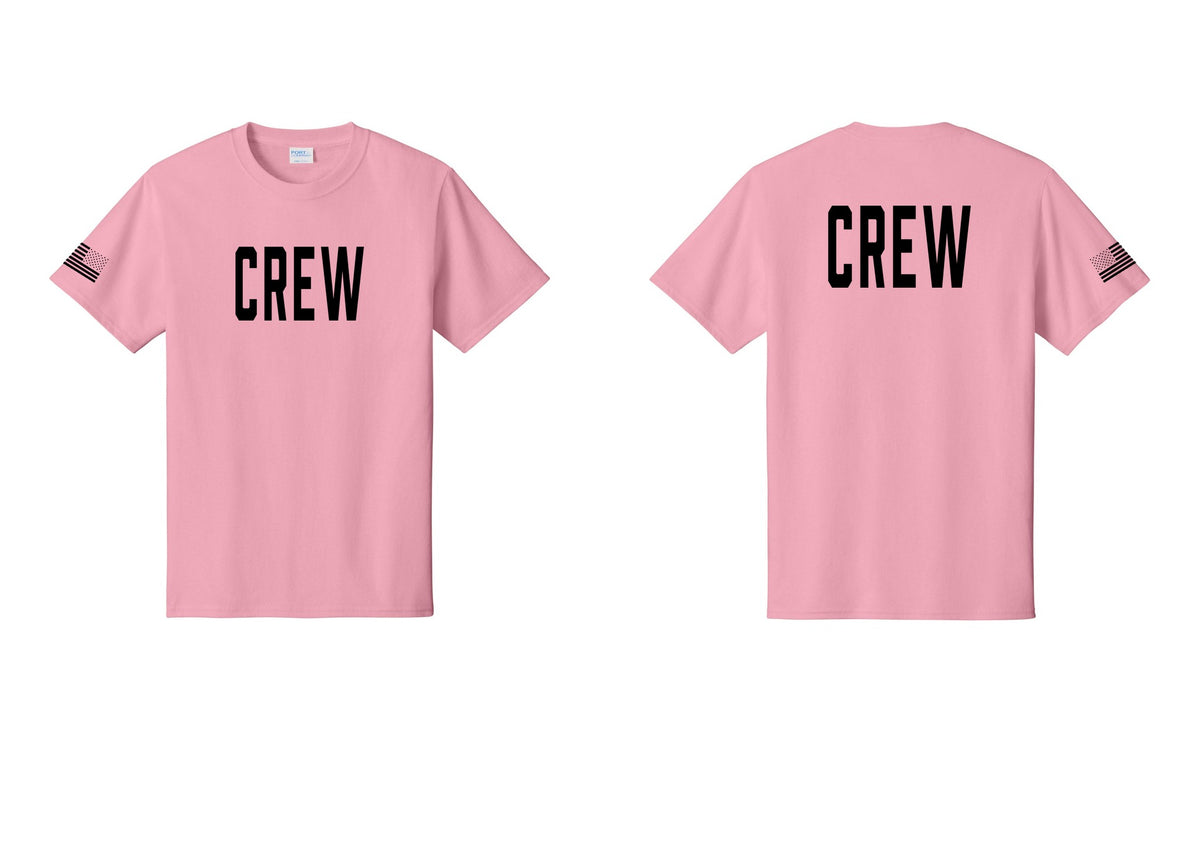 NYC Factory Crew T-Shirt for Event Staff & Production Teams (Classic) - Front + Back + US Flag Sleeve - Candy Pink