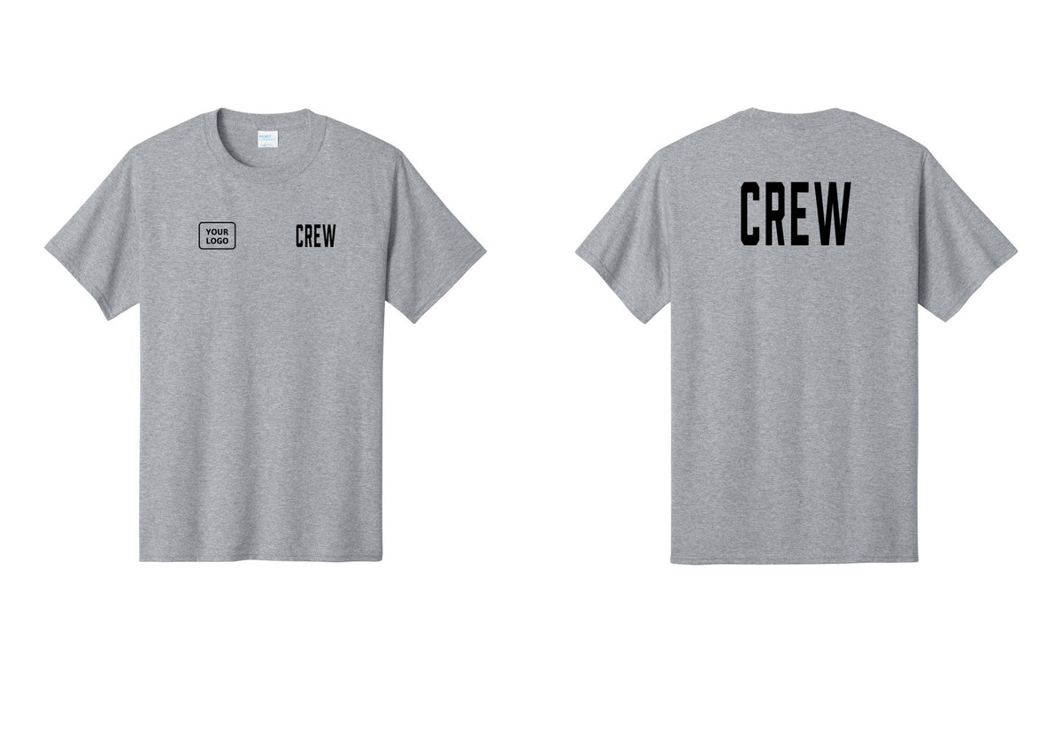 NYC Factory Custom Logo Crew T-Shirt, Condensed Lettering - CREW + Your Logo + Back - Athletic Heather