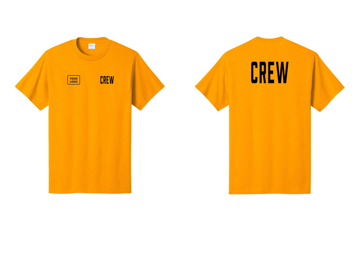 NYC Factory Custom Logo Crew T-Shirt, Condensed Lettering - CREW + Your Logo + Back - Gold