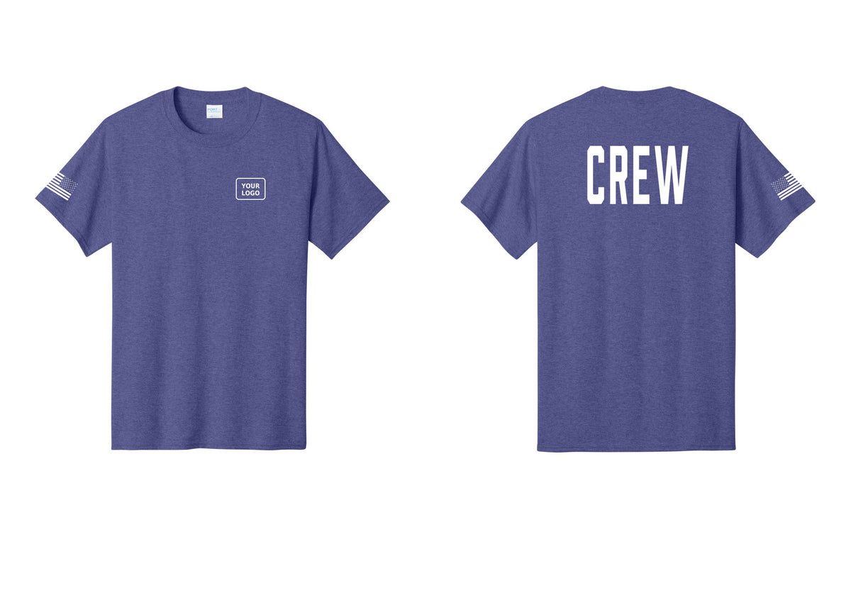 NYC Factory Custom Work Crew Uniform Tee with Your Logo (Classic) - Your Logo + Back + US Flag Sleeve - Heather Purple