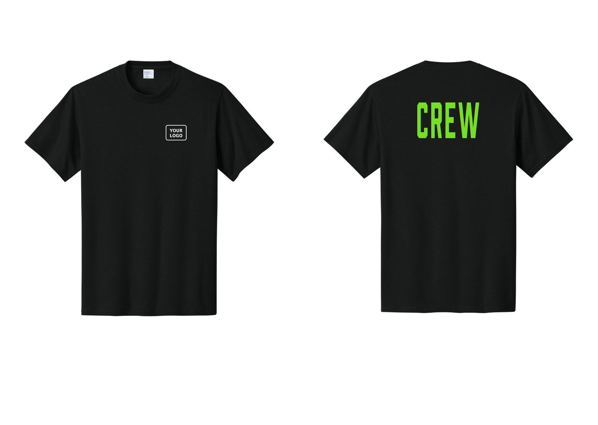 NYC Factory Custom Logo Crew T-Shirt, Condensed Lettering - Your Logo + Back - Black / Neon