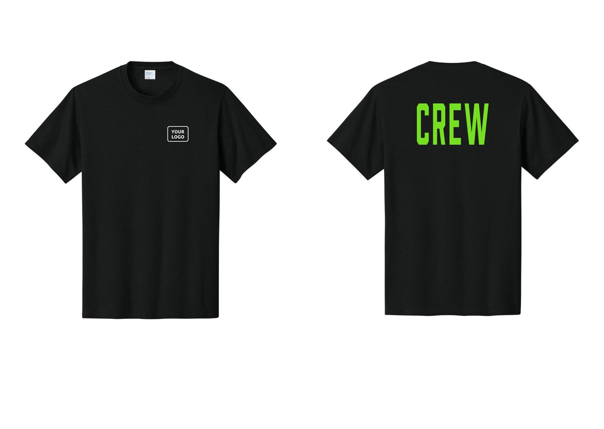 NYC Factory Custom Work Crew Uniform Tee with Your Logo (Classic) - Your Logo + Back - Black / Neon