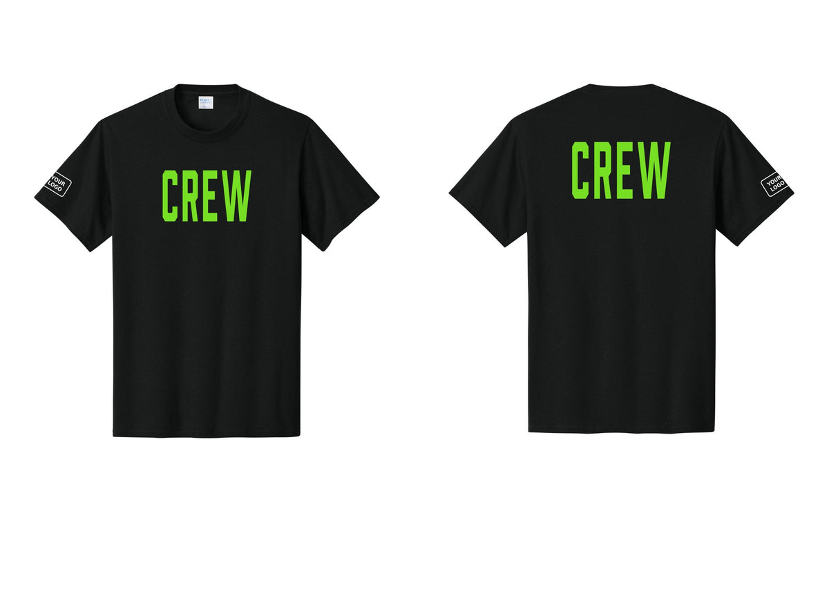 NYC Factory Custom Work Crew Uniform Tee with Your Logo (Classic) - Front + Back + Your Logo Sleeve - Black / Neon