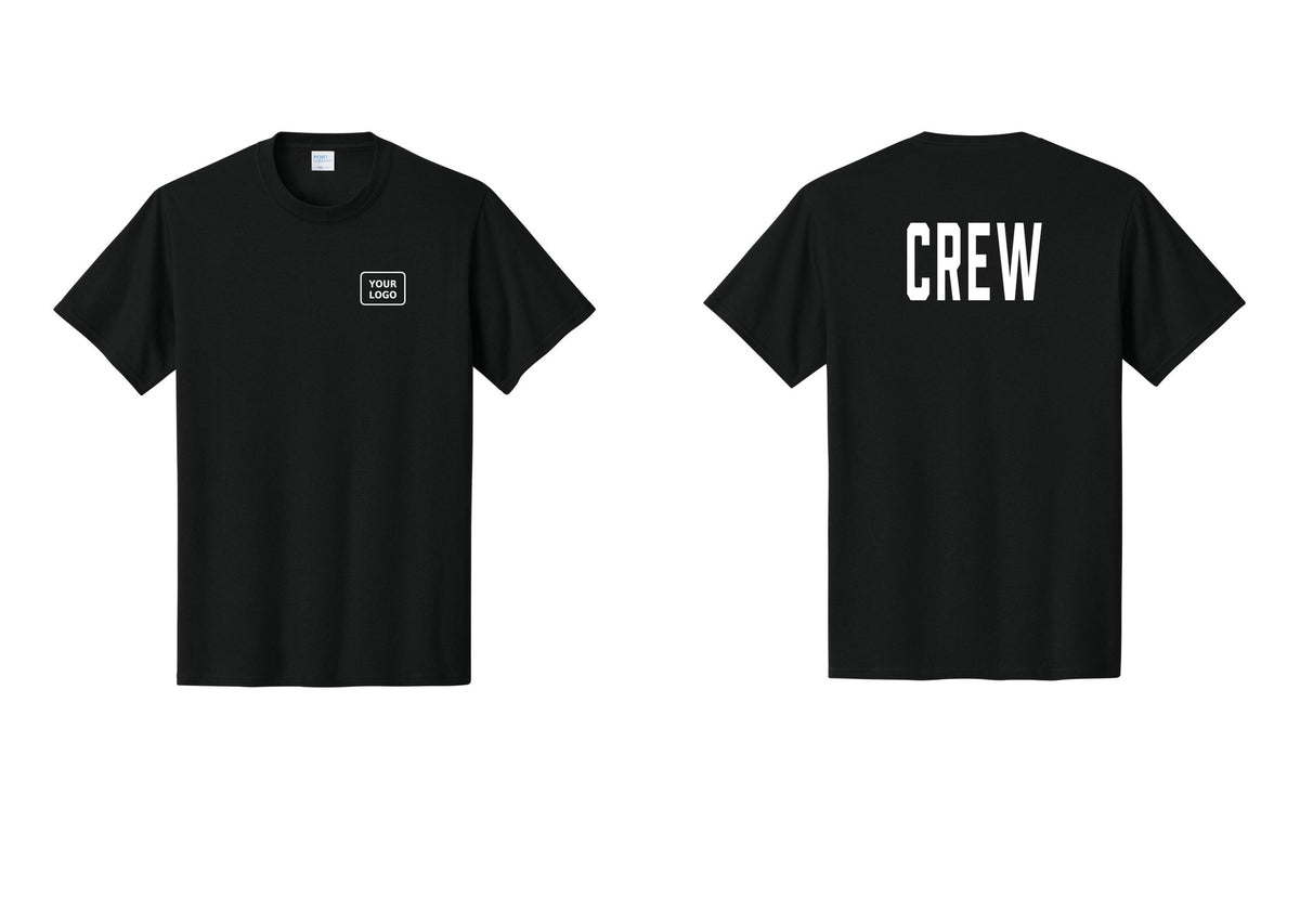 NYC Factory Custom Logo Crew T-Shirt, Condensed Lettering - Your Logo + Back - Black