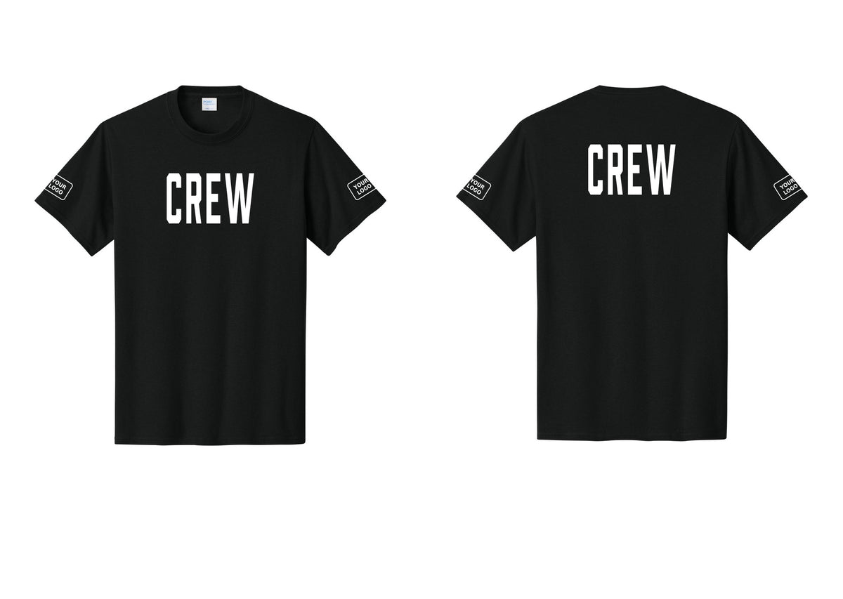 NYC Factory Custom Logo Crew T-Shirt, Condensed Lettering - Front + Back + Your Logo Sleeves - Black