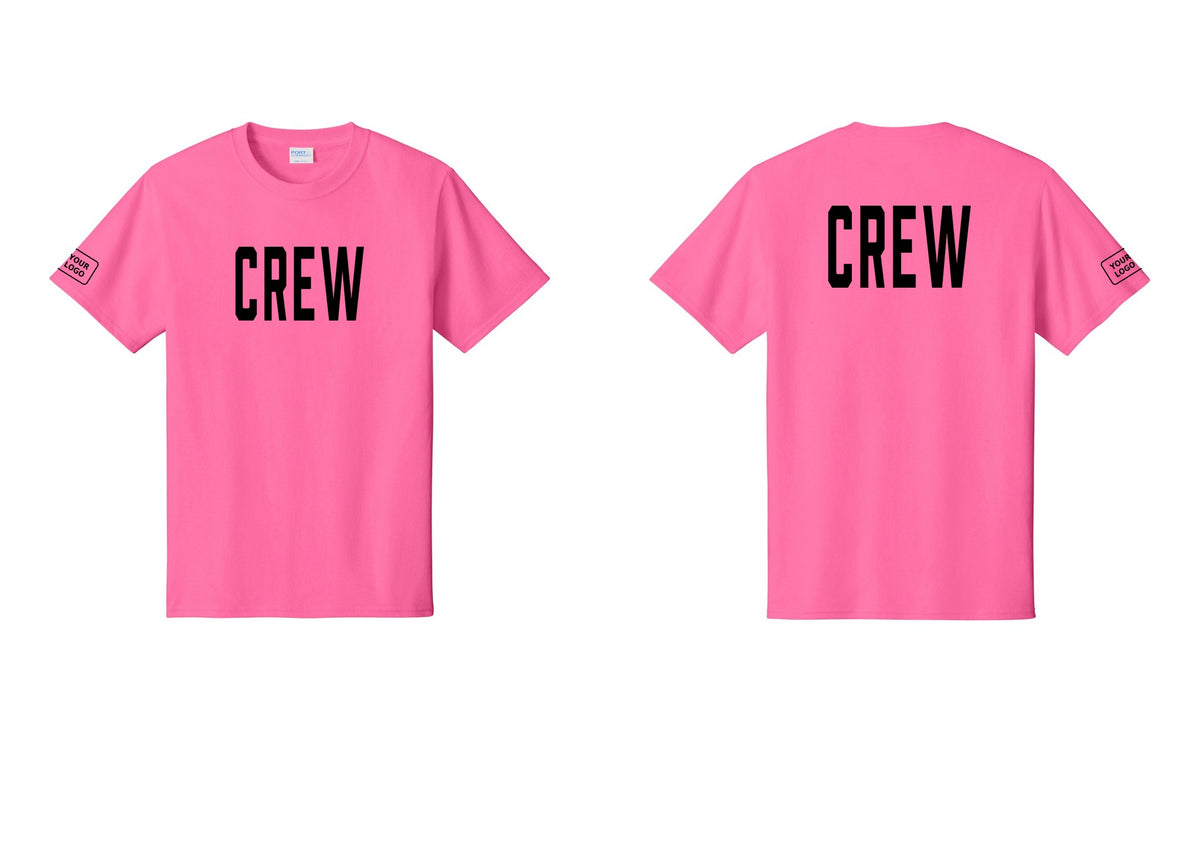 NYC Factory Custom Work Crew Uniform Tee with Your Logo (Classic) - Front + Back + Your Logo Sleeve - Neon Pink