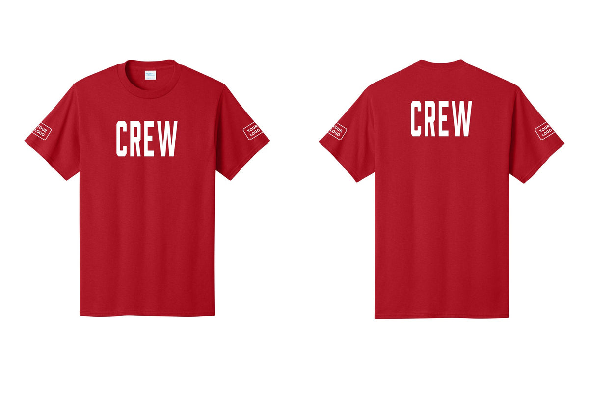 NYC Factory Custom Logo Crew T-Shirt, Condensed Lettering - Front + Back + Your Logo Sleeves - Red