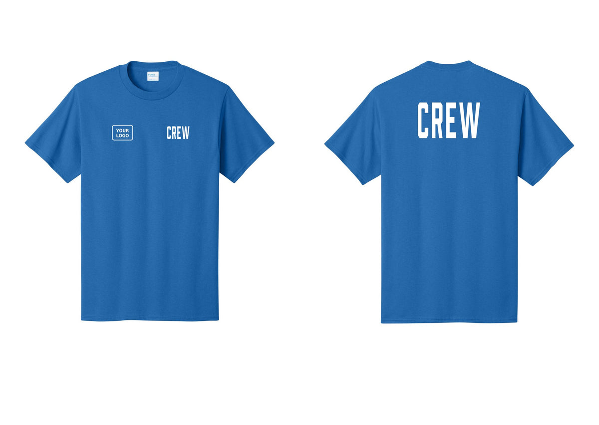 NYC Factory Custom Logo Crew T-Shirt, Condensed Lettering - CREW + Your Logo + Back - Royal