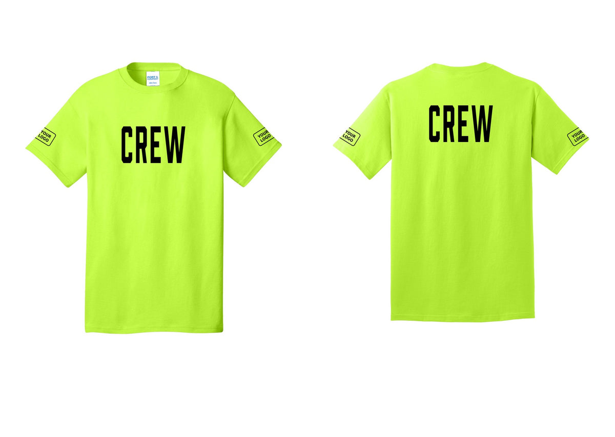 NYC Factory Custom Logo Crew T-Shirt, Condensed Lettering - Front + Back + Your Logo Sleeves - Safety Green