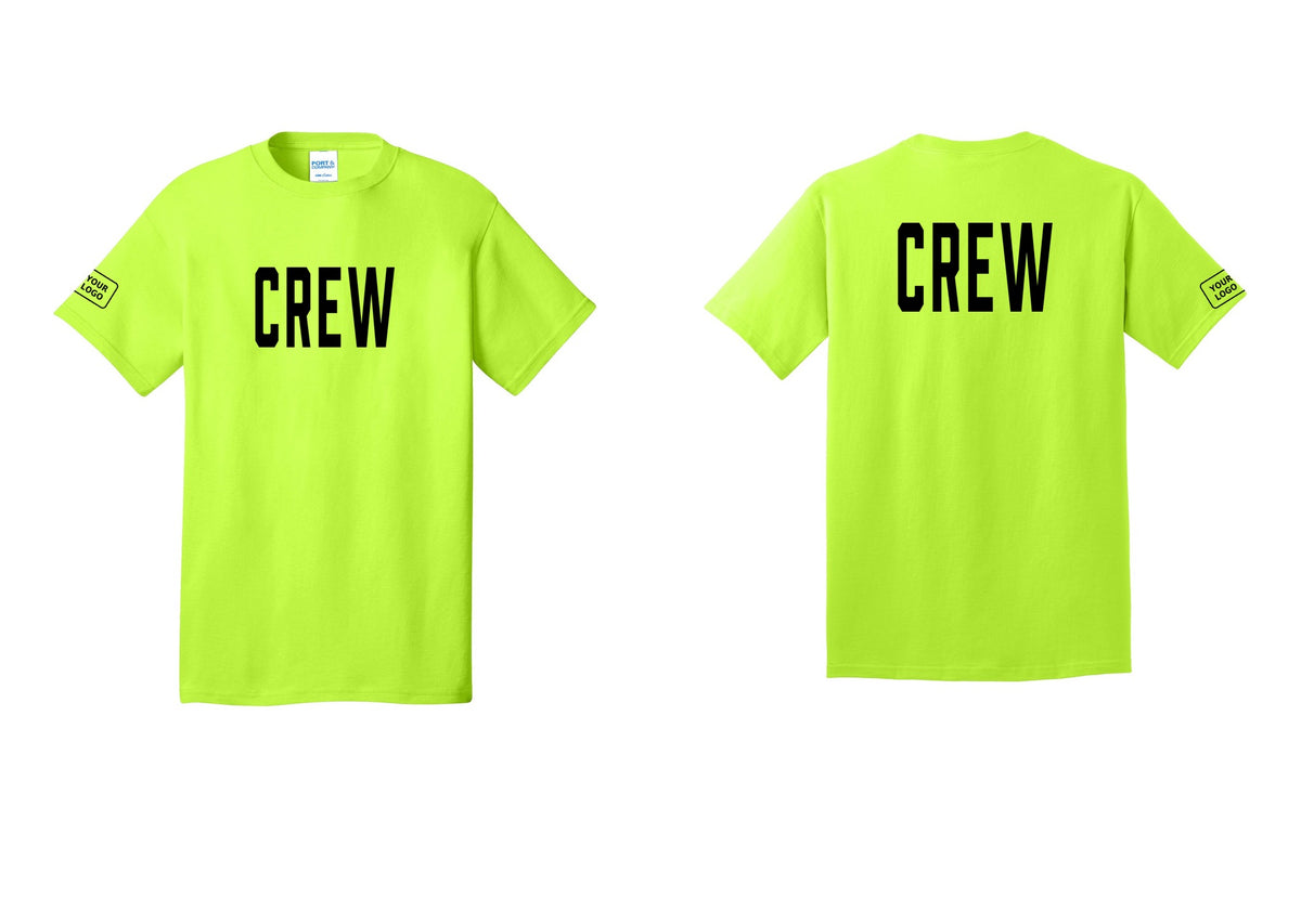 NYC Factory Custom Work Crew Uniform Tee with Your Logo (Classic) - Front + Back + Your Logo Sleeve - Safety Green