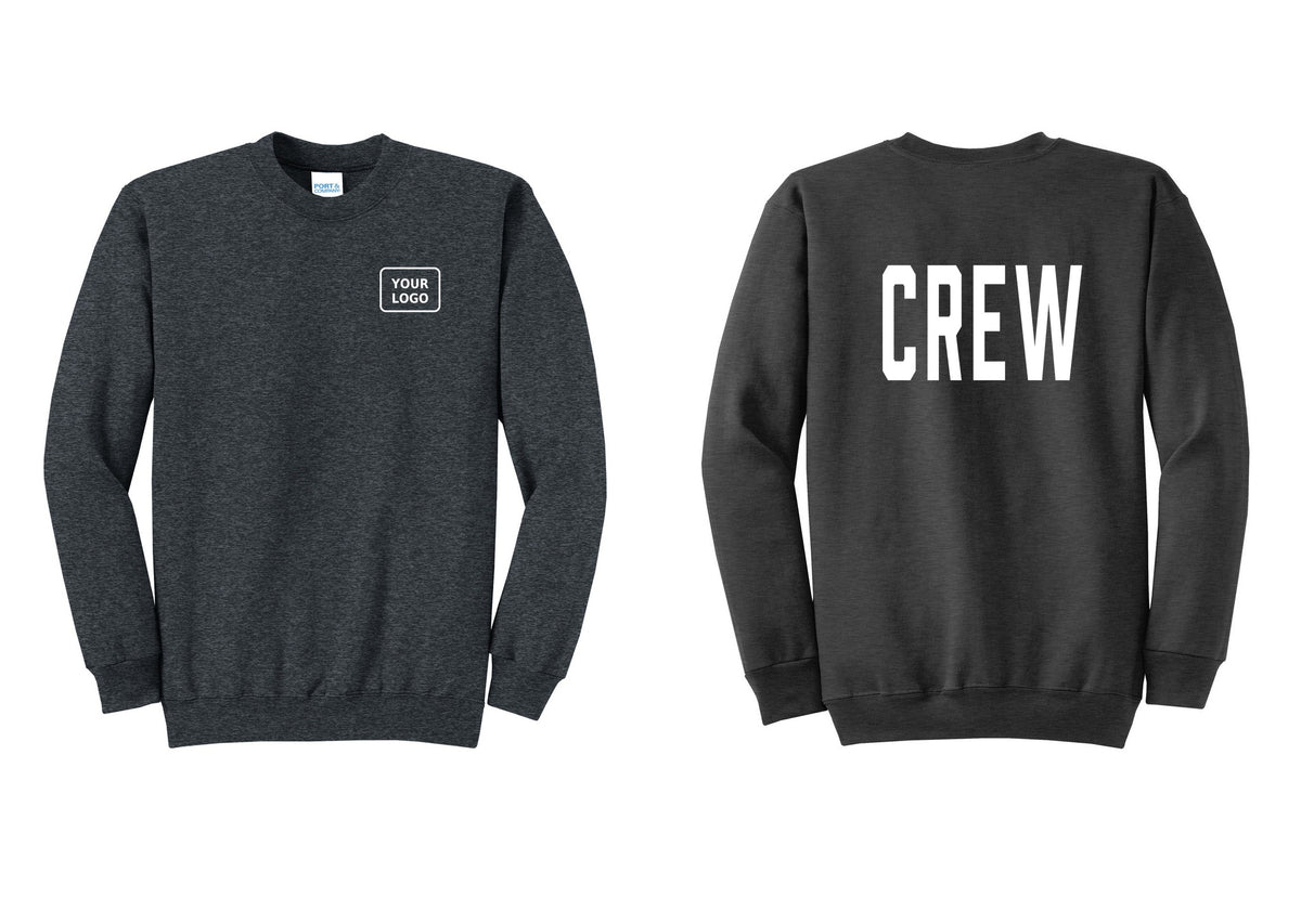 NYC Factory Custom Work Crew Uniform Cotton Fleece Crewneck Sweatshirt with Your Logo (Classic) - Your Logo + Back - Dark Heather Grey