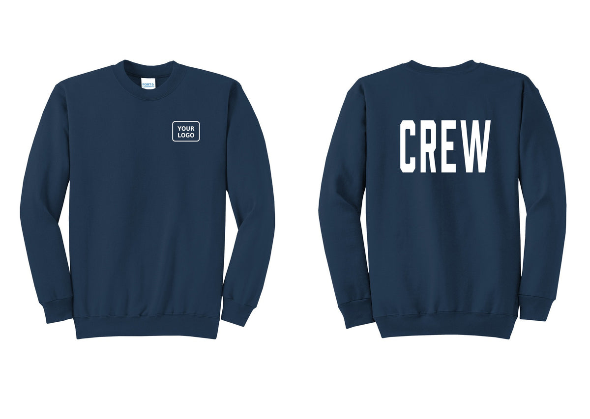 NYC Factory Custom Work Crew Uniform Cotton Fleece Crewneck Sweatshirt with Your Logo (Classic) - Your Logo + Back - Navy